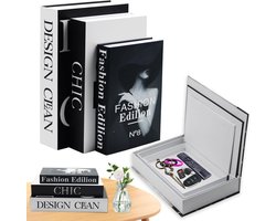 Set van 3 decoratieve boeken - Multifunctionele opbergboxen in boekvorm - Stapelbare opbergoplossing voor woonkamer of kantoor - Stijlvolle faux-boeken in grijstinten