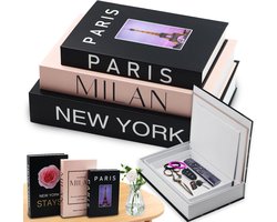 Set van 3 decoratieve boeken - Opbergboxen met gestapelde look - Multifunctionele boekenreeks voor woonkamer, plank of als cadeau - Imitatieboek decoratie