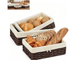 Set van 3 Decoratieve Broodmanden van Gevlochten Papieren Touw met Katoenen Voering, Ideaal voor Brood, Desserts en Opberging in Keuken of Woonkamer, Bruin