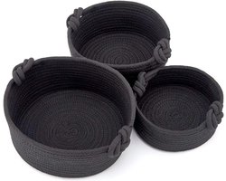 Set van 3 Decoratieve Opbergmand Gebreide Plank Manden Opbergorganizer, Ideaal voor het opbergen van Kleine Huishoudelijke Artikelen - Zwart