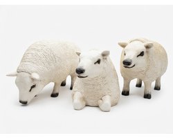 Set van 3 Decoratieve Schapen – Grazend, Liggend & Staand – Realistische Tuinbeelden – Polyester Woondecoratie