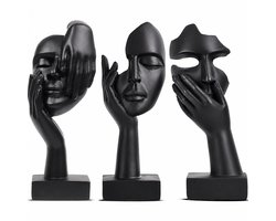 Set van 3 denkende abstracte kunstbeeldjes - denkerbeeldjes sculpturen - huisdecoratie - decoratieve - interieurdecoratie - Geschikt voor boekenplanken, salontafels in de woonkamer en bureaus -Zwart