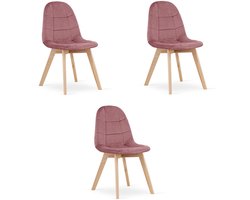 Set van 3 eetkamerstoelen BORA - Donkerroze fluweel - Houten poten - Modern design