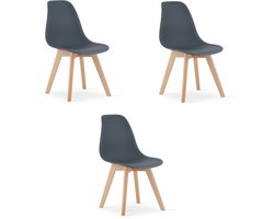 Set van 3 Eetkamerstoelen KITO – Donker Leistee – Beuken Poten – Kuipstoel met Kunststof Zitting – Tijdloos Design, Functioneel en Duurzaam, Geschikt voor Woonkamer, Eetkamer en Kantoor