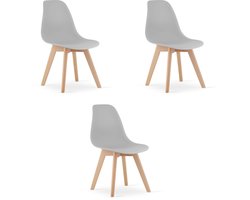 Set van 3 Eetkamerstoelen KITO – Grijs – Beuken Poten – Kuipstoel met Kunststof Zitting – Tijdloos Design, Functioneel en Duurzaam, Geschikt voor Woonkamer, Eetkamer en Kantoor