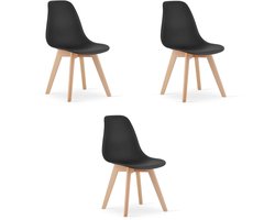 Set van 3 Eetkamerstoelen KITO – Zwart – Beuken Poten – Kuipstoel met Kunststof Zitting – Tijdloos Design, Functioneel en Duurzaam, Geschikt voor Woonkamer, Eetkamer en Kantoor