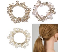 Set van 3 Elastische Haarbanden met Parels - Ponytail Accessoires voor Vrouwen en Meisjes - Perfect voor Diverse Haarstijlen en Dagelijks Gebruik