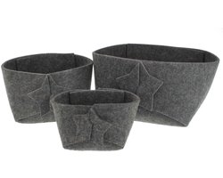 Set van 3 elegante donkergrijze vilten kommen met sterren - Perfect voor kerstcadeaus, decoratie en opberging