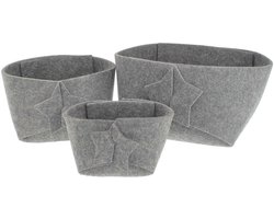 Set van 3 elegante lichtgrijze vilten kommen met sterren voor kerstcadeaus, decoratie en opberging