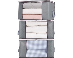 Set van 3 extra grote opbergtassen met rits - Opbergtassen - met groot transparant venster - Handgrepen - Voordelig - Ideaal voor het opbergen van dekbedden, kussens, quilts, beddengoed, kleding, dekens en meer - Grijs - 60×40×35 cm