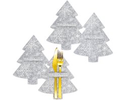 Set van 3 Felt Bestekhouders Kerstboom Decoratie Tafel – Grijs met Hoge Kwaliteit Print