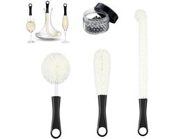 Set van 3 Flessenborstel - Met 400x RVS Reinigingskralen -Afwasborstel - Reinigingsborstel - Glasborstel Decanter - Flesborstel - Spoelborstel - Glazenborstel - Tuitenrager - Bierglasreiniger Borstel voor Glazen - Voor Glazen en Karaffen - Zwart