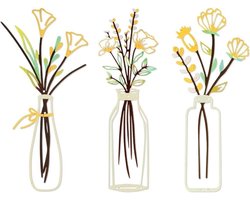Set van 3 Gele Metalen Bloemen - Bohemian Wanddecoratie voor Woonkamer en Kantoor - Effen Design