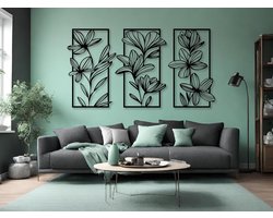 Set van 3 Geometrische Houten Bloemen Wanddecoratie voor Woonkamer en Slaapkamer