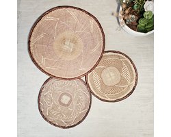 Set van 3 Geweven Muur Mand | 40-35-30cm | Afrikaanse Muur Decoratie | Natuurlijke Boho Home Decor Decoratieve Decor Geweven mand