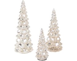 Set van 3 Glazen Kerstboompjes met LED – Warme Kerstsfeer met Licht