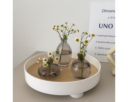 Set van 3 glazen vaasjes, schattige groene handgemaakte vaasjes, mini glazen bloemenvaasjes voor bloemstukken, kleine tafeldecoratie voor thuis, kantoor, bruiloften, feesten en andere evenementen (bloemen niet inbegrepen)