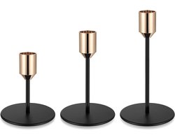 Set van 3 gouden kandelaarhouders voor lange kaarsen, metalen decoratie voor thuis, bruiloften en feesttafels, kegelvormig ontwerp voor stijlvolle ambiance