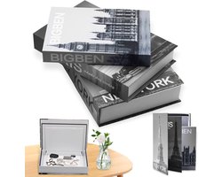 Set van 3 grijze decoratieve boeken - Stapelbare opbergboxen in boekvorm - Multifunctionele interieuraccessoires voor woonkamer of salon - Moderne faux-boeken decoratie in grijstinten