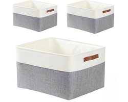 Set van 3 Grote Opbergmanden van Dikke Stof voor Slaapkamer, Kledingkast en Planken - Grijs/Wit