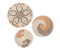 Set van 3 Handgemaakte Rieten Manden - Muurdecoratie voor Woonkamer, Slaapkamer of Tuin - Boho, Scandinavisch en Moderne Stijl - Beige