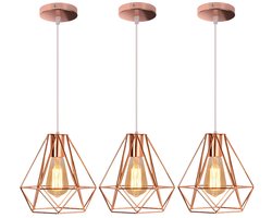 Set van 3 Hanglamp Industrieel Cage E27 Kroonluchter Hangende Lampen Metalen Plafondlamp Roze