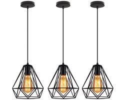 Set van 3 Hanglamp Industrieel Cage E27 Kroonluchter Hangende Lampen Metalen Plafondlamp Zwart