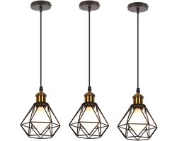 Set van 3 Hanglamp Industrieel E27 Hangende Lampen Metalen Cage Kroonluchter Vintage 16cm Bronzen