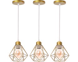 Set van 3 Hanglamp Industrieel E27 Hangende Lampen Metalen Cage Kroonluchter Vintage 16cm Goud