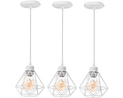 Set van 3 Hanglamp Industrieel E27 Hangende Lampen Metalen Cage Kroonluchter Vintage 16cm Wit