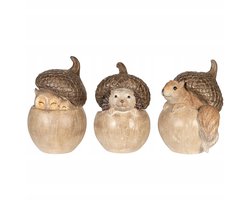 Set van 3 Herfst Decoratie Figuren: Uil, Egel, Eekhoorn