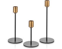 Set van 3 hoge kaarshouders - Kandelaar goud en zwart - Vintage modern decoratie - Staafkaarsen - Kerstmis bruiloft - Metaal - Tafeldecoratie - Woonkamer vloerkandelaar