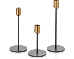 Set van 3 hoge kaarshouders - Kandelaar goud en zwart - Vintage modern decoratie - Staafkaarsen - Kerstmis bruiloft - Metaal - Tafeldecoratie - Woonkamer vloerkandelaar