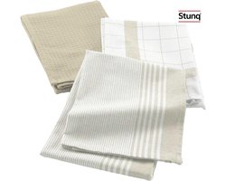 Set van 3 honingraat geweven theedoeken in linnen look - 50x70 cm