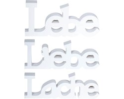 Set van 3 Houten Decoratieve Woorden Leven Liefde Lach Wit Tafeldecoratie