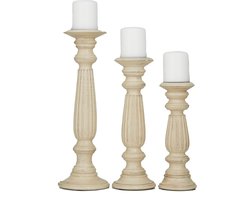 Set van 3 Houten Kandelaars Bruin - Decoratieve Kaarshouders voor Tafel en Schouw