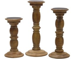 Set van 3 Houten Kandelaars Natuurlijk Hout in Verschillende Hoogtes