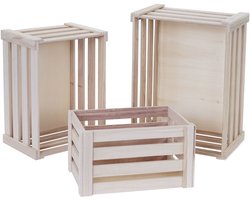 Set van 3 houten kisten MCW-C56, wijnkist, decoratieve kist, opbergkist, fruitkist, shabby look vintage ~ naturelkleurig