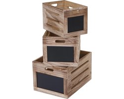 Set van 3 houten kisten MCW-E11, opbergkist met plank, shabby look ~ natuurlijk bruin