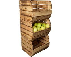 Set van 3 Houten Kisten voor Groenten en Fruit – Flamed Afwerking – Opslag en Presentatie