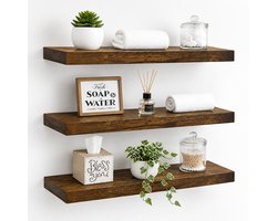 Set van 3 Houten Wandplanken Massief Houten Wandplank Voor Woonkamer TV-Muur Slaapkamer Boekenkast Wandrek Opbergplank Zwevende Plank 41×17×2,8 cm Lichtbruin