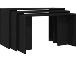 Set van 3 In elkaar Schuivende Salontafels - Stapelbare Bijzettafels Hout Zwart