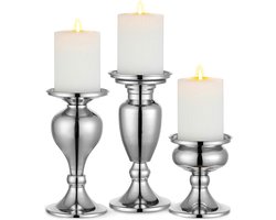 Set van 3 kandelaars, kandelaars, zwart, vintage kaarsenhouder, windlichthouder van metaal, kaarsenhouder voor stompkaarsen, kaarsenstandaard, decoratie voor bruiloft, feest, zilver