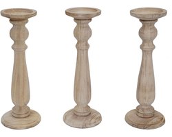 Set van 3 kandelaars T360, kaarsenhouder, shabby-look vintage hoogte 35cm ~ naturel bruin