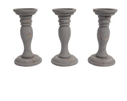 Set van 3 kandelaars T361, kandelaar, shabby-look vintage hoogte 24cm ~ grijs
