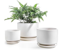 Set van 3 Keramische Bloempotten 11+13+17cm met Afvoergaatje en Schotel, Ideaal voor Binnengebruik, Perfect als Cadeau voor Moeders