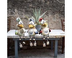 Set van 3 Keramische Kippen Tuindecoratie - Figuren voor Buiten, Balkon en Schutting