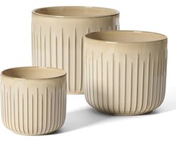 Set van 3 Keramische Plantenpotten voor Binnen met Drainagegaten - Cilinder Plantenbakken voor Kamerplanten