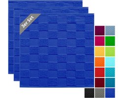 Set van 3 Keukenhanddoeken Badstof en Wafelstructuur 50x50 cm Absorberend Blauw
