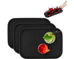Set van 3 klassieke dienbladen - antislip - zwart - kunststof